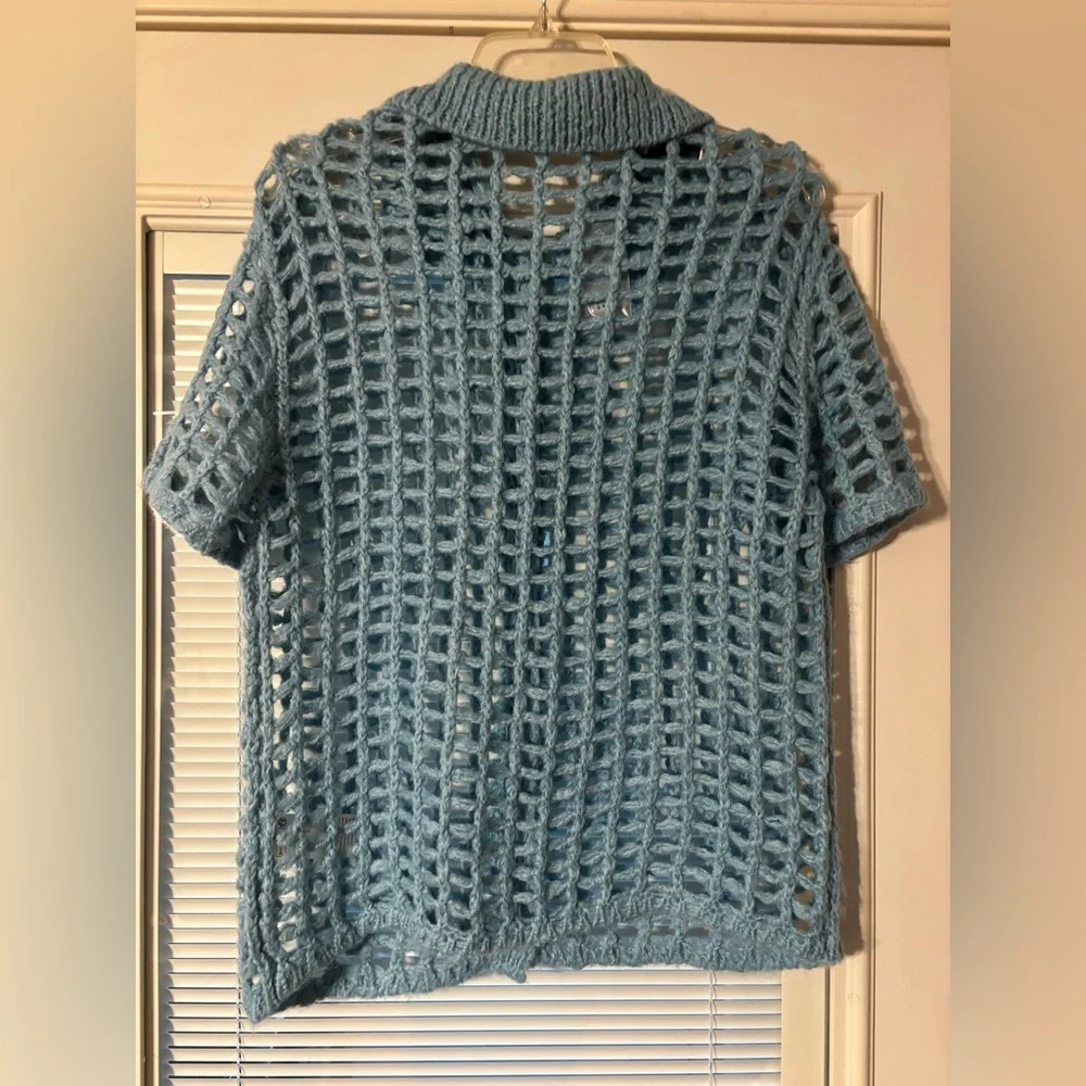 BDG Sky Blue Chunky Crochet Button-Up Top - Picture 5 of 6
